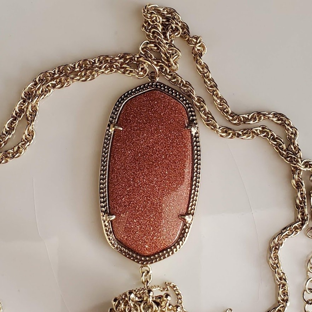 Kendra Scott Rayne Long Pendant Necklace Gold Stone Pendant Gold Plated - Picture 8 of 8